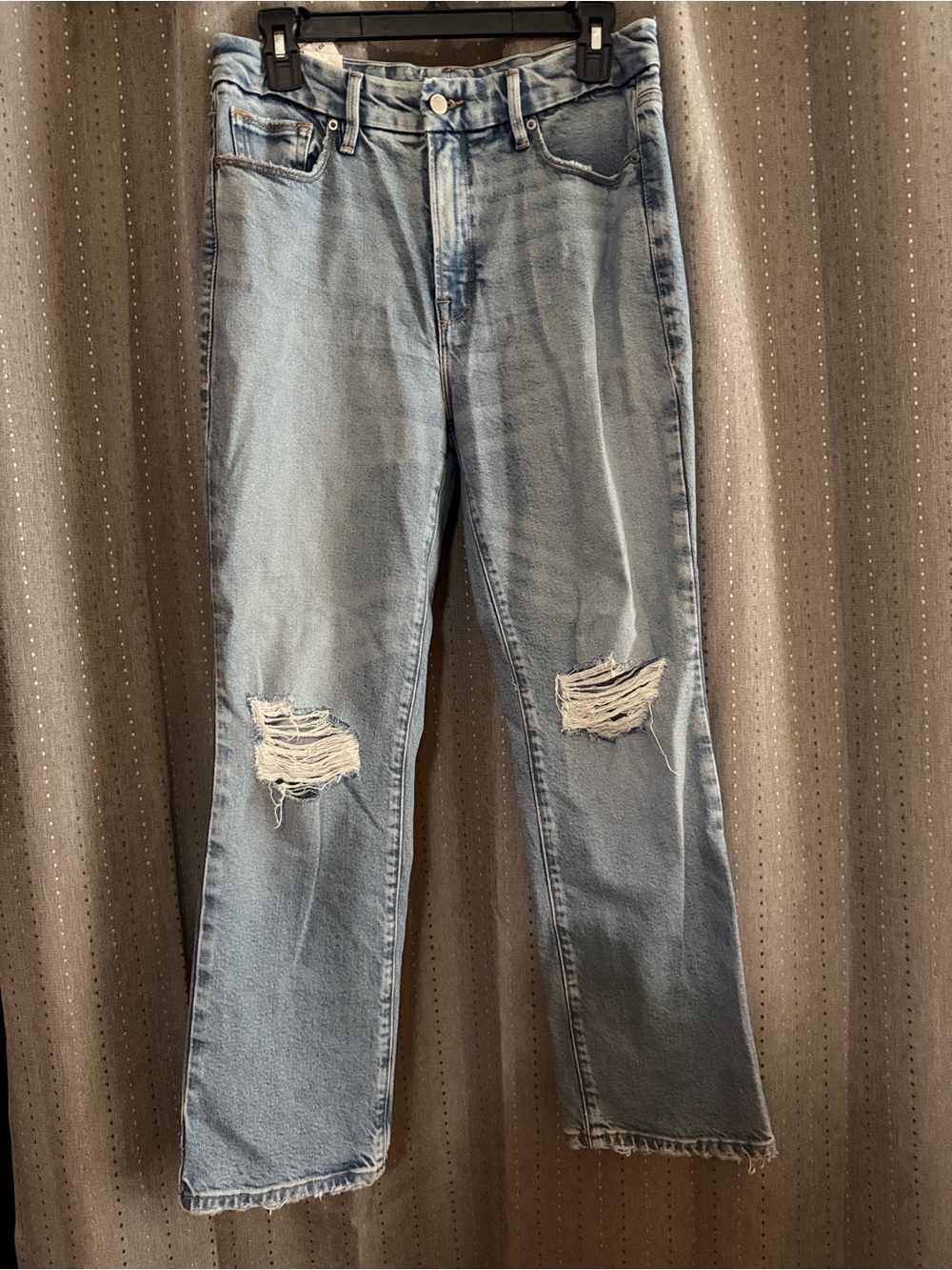 Good American Light Blue Distressed Flare Jeans